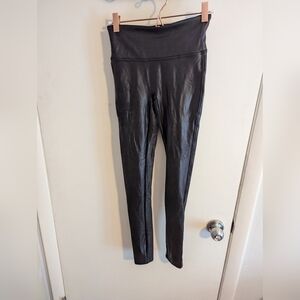 Spanx Womens Leggings Black Faux Leather Shiny Stretch Size XS Pants